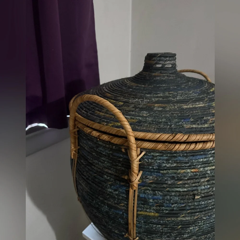 Artisan handmade in Vietnam rattan lidded basket